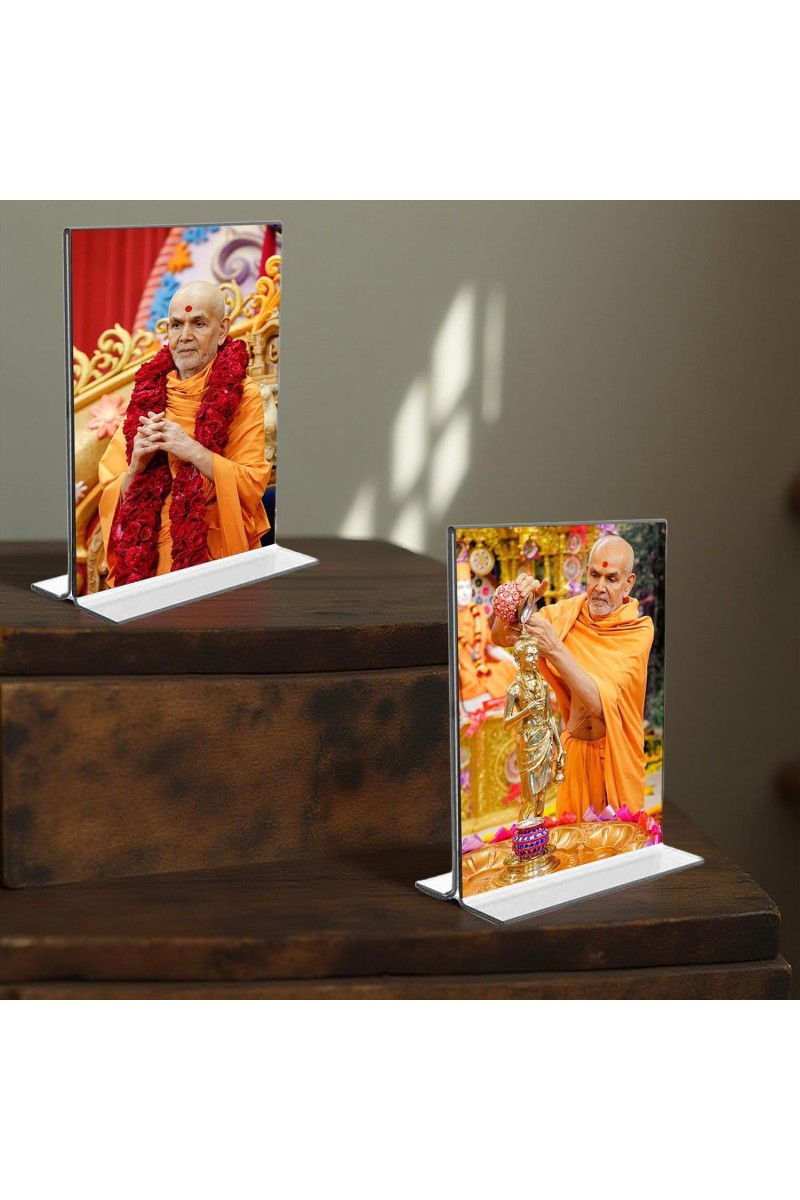 Swaminarayan Acrylic T-Style Photo Stand, Compact and Stylish Spiritual Display, easily change 2 photos (Pack of 1)