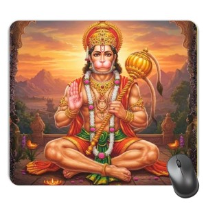 Customized Lord Hanuman Picture Sublimation Mouse Pad | 8 X 7.5 Inch | Smooth Cloth Surface | Non-Slip Rubber Base | Personalized Mousepad for Laptop & Desktop (F16972)