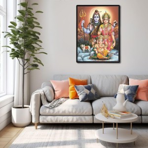 Shiva Family Laminated Photo - 5x7 Inches, Divine Blessings for Home & Office and Temple Decoration