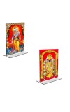 Car Desk/Table Top Sri Ram & Lord Tirupati Balaji Acrylic T-Style Photo Stand - 2.5x3.5 Inches, Compact and Stylish Spiritual Display, easily change 2 photos (Pack of 1)