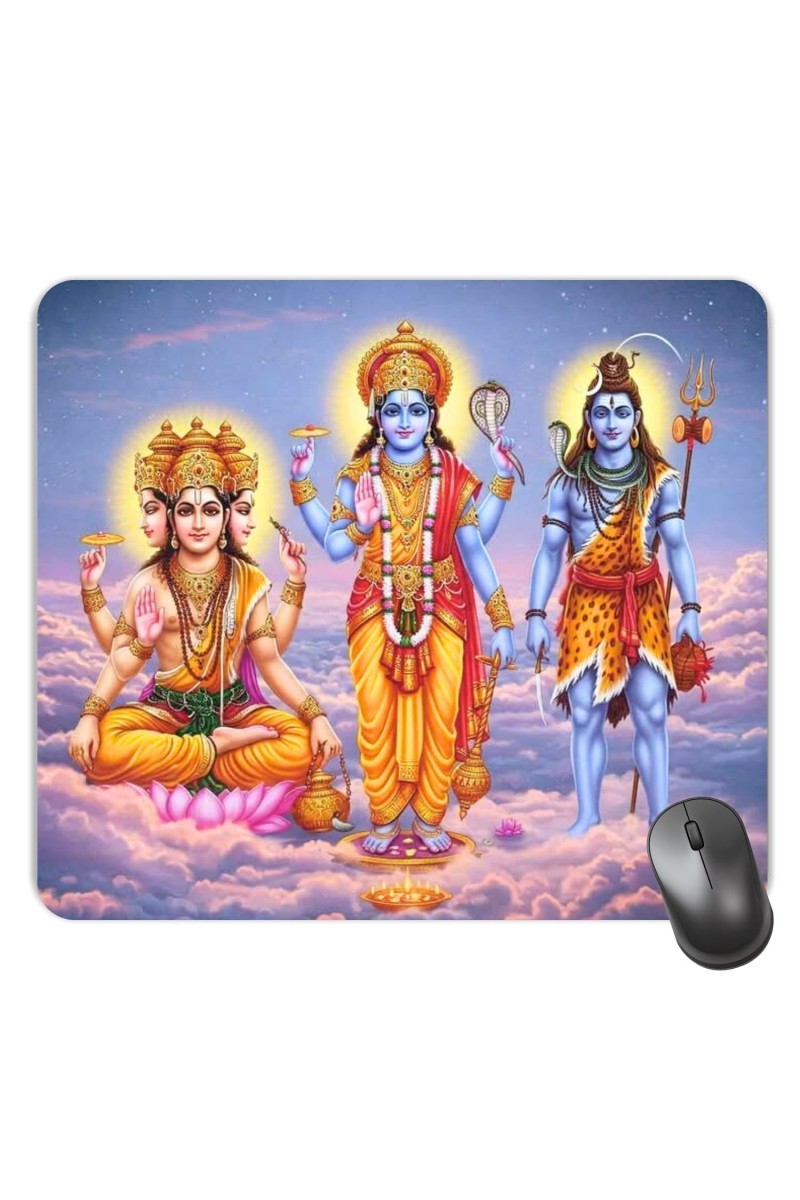 Customized Bramha Vishnu Shiva Picture Sublimation Mouse Pad | 8 X 7.5 Inch | Smooth Cloth Surface | Non-Slip Rubber Base | Personalized Mousepad for Laptop & Desktop (F17221)