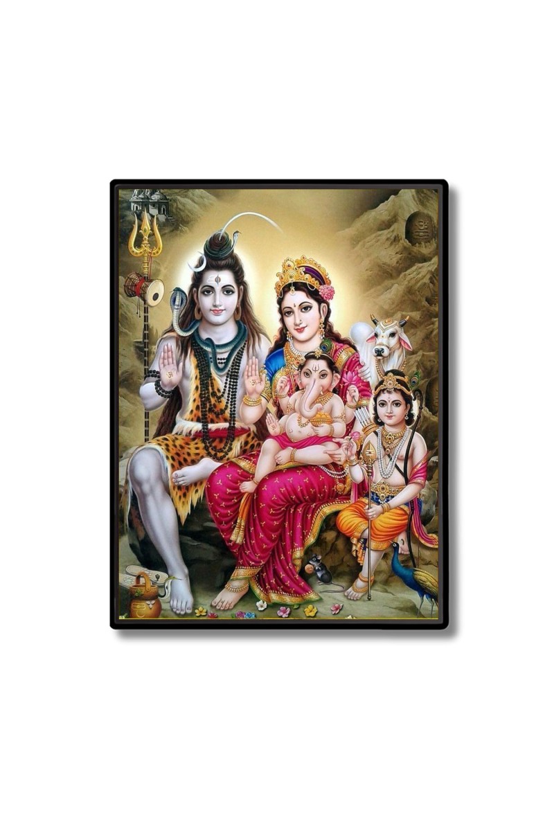 Shiva Family Laminated Photo - 5x7 Inches, Divine Blessings for Home & Office and Temple Decoration