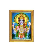 Lord Narayan Photo Frame - 10x14 Inches, Brown Wooden Frame for Home, Office & Temple Decoration