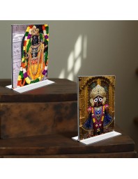 Lord Ram Lalla & Lord Jagannath Acrylic T-Style Photo Stand - 5x7 Inches, Compact and Stylish Spiritual Display, easily change 2 photos (Pack of 1)