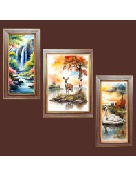 3-Pack Whispers of the Wild painting Photo Frames - 2 Pieces 6x13 Inch & 1 Piece 10x13 Inch - Rustic Wall Art for Home & Office Decor - Botanical Wall Hanging for Living Room, Bedroom, or Worksp