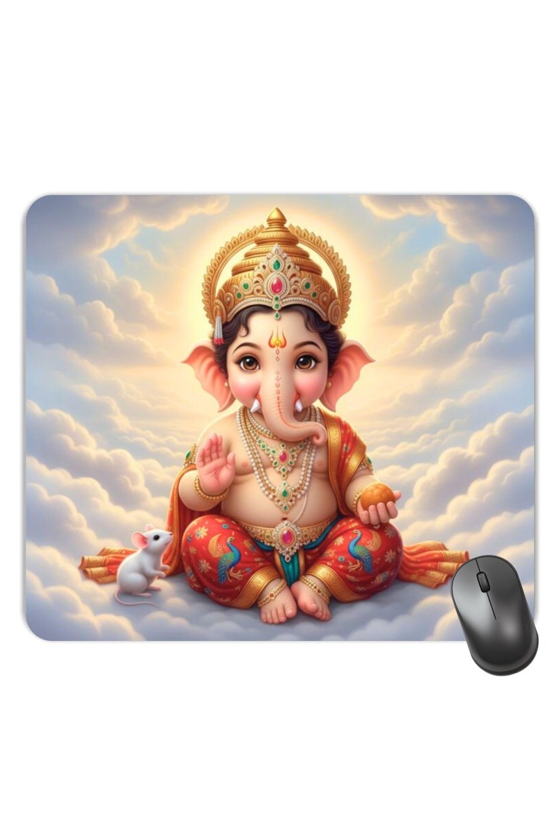 Customized Lord Little Ganesha Picture Sublimation Mouse Pad | 8 X 7.5 Inch | Smooth Cloth Surface | Non-Slip Rubber Base | Personalized Mousepad for Laptop & Desktop (F17137)