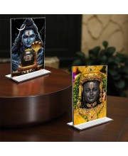 Lord Shiva & Ram Lala Acrylic T-Style Photo Stand - 11x13 Inches, Compact and Stylish Spiritual Display, easily change 2 photos (Pack of 1)