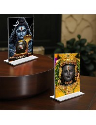 Lord Shiva & Ram Lala Acrylic T-Style Photo Stand - 9x11 Inches, Compact and Stylish Spiritual Display, easily change 2 photos (Pack of 1)