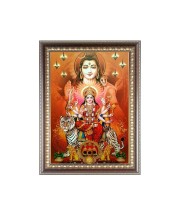 Maa Durga With Lord Shiva Photo Frame - 10x14 Inches, Brown Wooden Frame for Home, Office & Temple Decoration