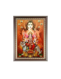 Maa Durga With Lord Shiva Photo Frame - 18x22 Inches, Brown Wooden Frame for Home, Office & Temple Decoration