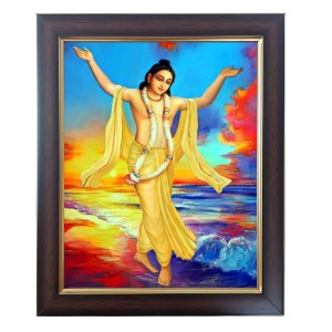 Hitech Sales Shri Chaitanya Mahaprabhu Photo Frame for Pooja Room, Temple Decor, Home Decoration and Gift (Wall and Tabletop, Rectangular, Polystyrene Frame, Printed Photo, 24 x 29 cm, Black)