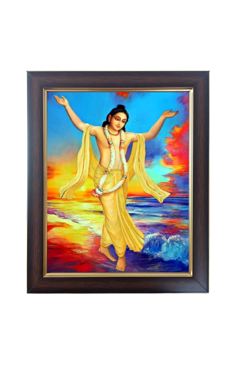Hitech Sales Shri Chaitanya Mahaprabhu Photo Frame for Pooja Room, Temple Decor, Home Decoration and Gift (Wall and Tabletop, Rectangular, Polystyrene Frame, Printed Photo, 24 x 29 cm, Black)