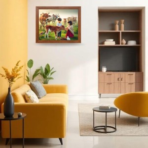 AI Funny Boy with Cow Art Picture for Kids - 18x22 inches, Brown Color - Perfect Wall Decor for Children's Room AI Funny Boy with Cow Art Picture for Kids - 18x22 inches, Brown Color - Perfect Wall Decor for Children's Room
