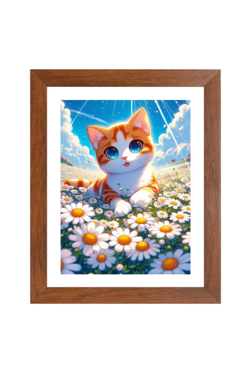 AI Funny Cute Cat Art Picture for Kids - 10x14 inches, Brown Color - Perfect Wall Decor for Children's Room