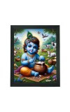 Combo of Krishna Makhan Chor Laddu Gopal Polystyrene Photo Frame (7.12 x 9.12 inches), Ganga Jal, Tilak Stamp & Tulsi Mala – Spiritual Pooja Gift Set
