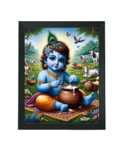 Combo of Krishna Makhan Chor Laddu Gopal Polystyrene Photo Frame (7.12 x 9.12 inches), Ganga Jal, Tilak Stamp & Tulsi Mala – Spiritual Pooja Gift Set
