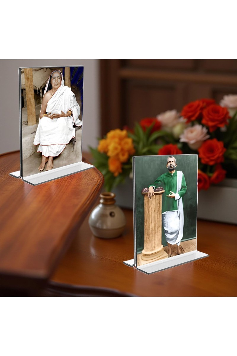 Sarada Devi & Sri Ramakrishna Paramhansa Acrylic T-Style Photo Stand, Compact and Stylish Spiritual Display, easily change 2 photos (Pack of 1)