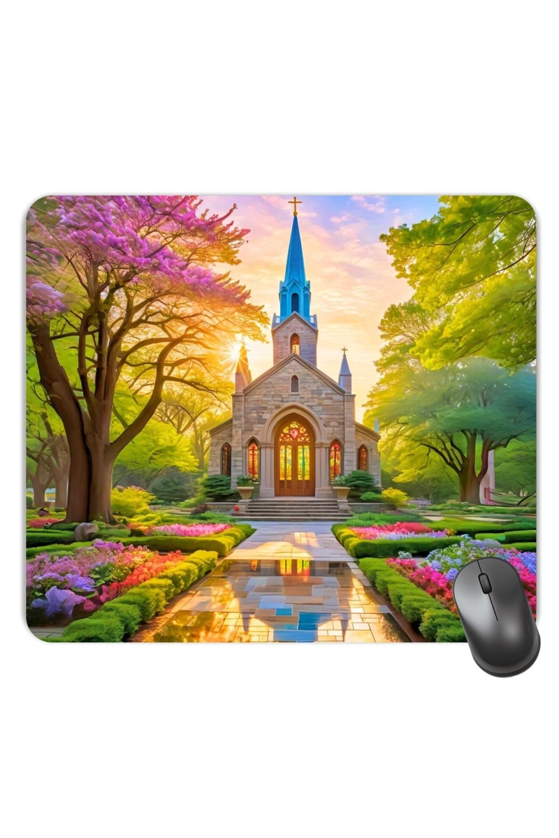 Customized Beautiful Church Picture Sublimation Mouse Pad | 8 X 7.5 Inch | Smooth Cloth Surface | Non-Slip Rubber Base | Personalized Mousepad for Laptop & Desktop (F17198)