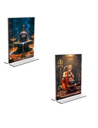 Car Desk/Table Top Sri Hanuman & Lord Shiva Lingam Acrylic T-Style Photo Stand - 2.5x3.5 Inches, Compact and Stylish Spiritual Display, easily change 2 photos (Pack of 1)