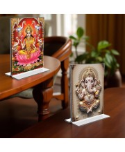 Debi Lakshmi & Sri Ganesh Acrylic T-Style Photo Stand - 11x13 Inches, Compact and Stylish Spiritual Display, easily change 2 photos (Pack of 1)
