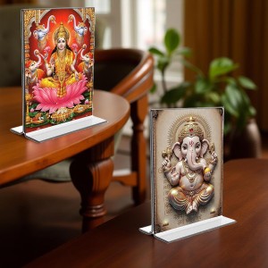 Debi Lakshmi & Sri Ganesh Acrylic T-Style Photo Stand - 11x13 Inches, Compact and Stylish Spiritual Display, easily change 2 photos (Pack of 1) Debi Lakshmi & Sri Ganesh Acrylic T-Style Photo Stand - 11x13 Inches, Compact and Stylish Spiritual Display, easily change 2 photos (Pack of 1)