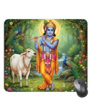 Customized Lord Krishna Picture Sublimation Mouse Pad | 8 X 7.5 Inch | Smooth Cloth Surface | Non-Slip Rubber Base | Personalized Mousepad for Laptop & Desktop (F17134)