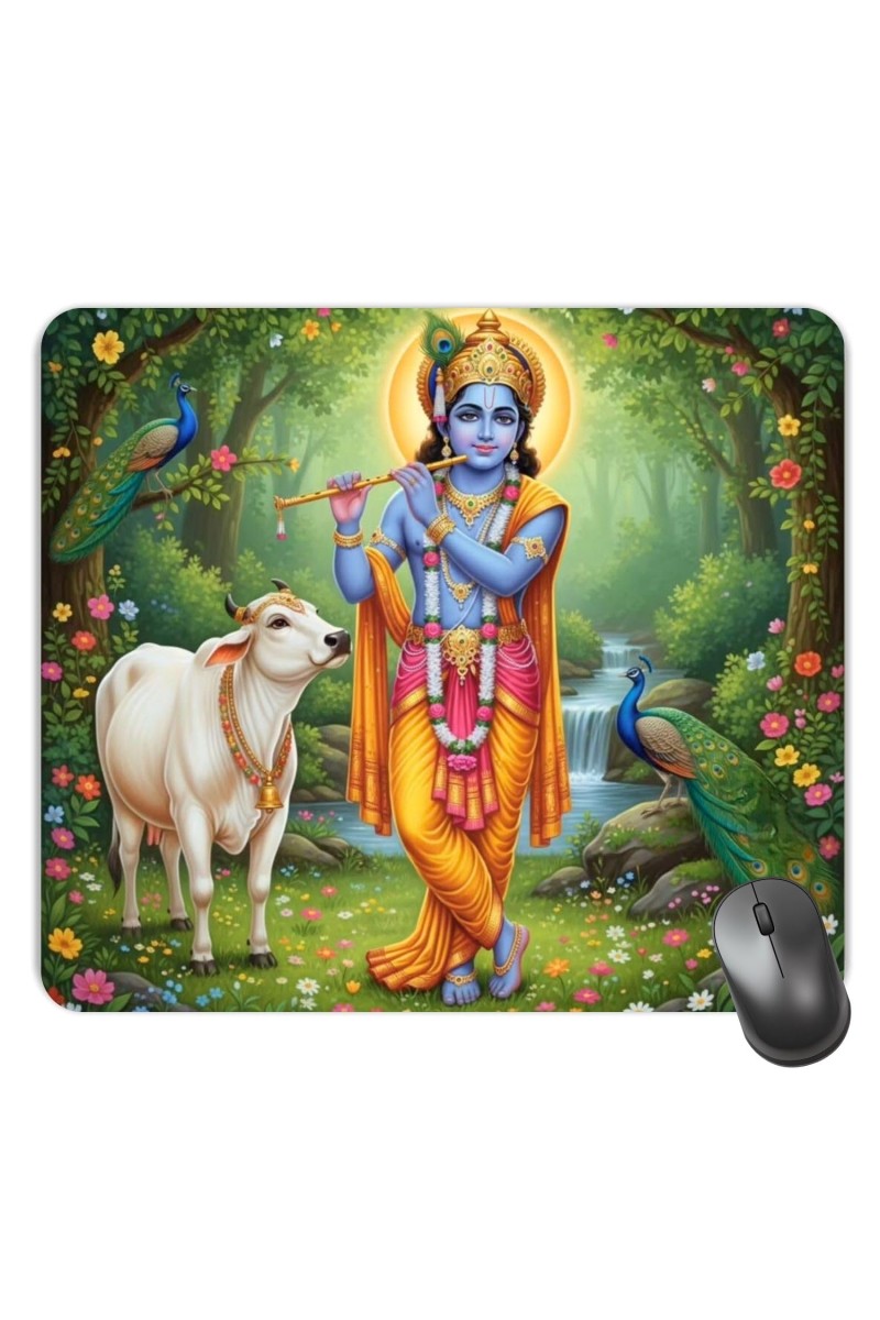Customized Lord Krishna Picture Sublimation Mouse Pad | 8 X 7.5 Inch | Smooth Cloth Surface | Non-Slip Rubber Base | Personalized Mousepad for Laptop & Desktop (F17134)