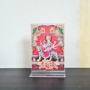 HiTechMart Durga Maa Acrylic Tabletop Frame ? 5 x 7 Inch Hindu Goddess Idol Photo with Tiger | Religious Home Dcor & Puja Gift