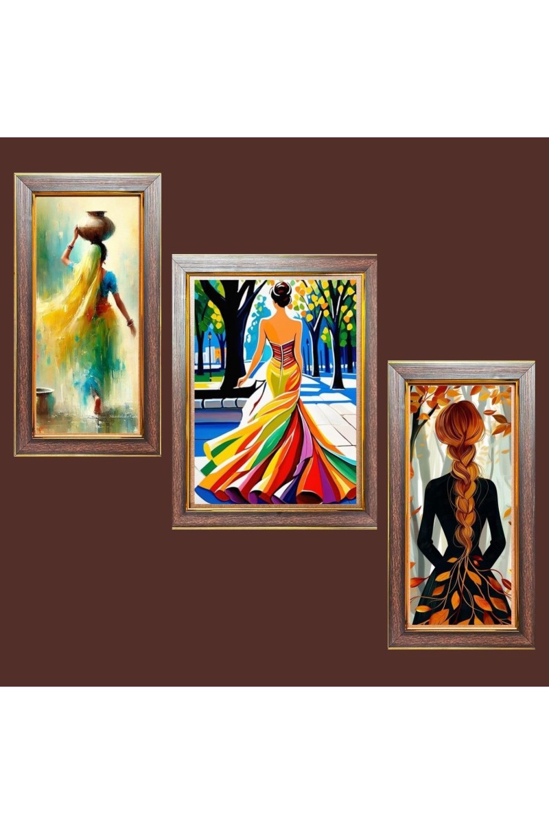 3-Pack The girl empowerment painting Photo Frames - 2 Pieces 12x19 Inch & 1 Piece 16x19 Inch - Rustic Wall Art for Home & Office Decor - Botanical Wall Hanging for Living Room, Bedroom, or Works