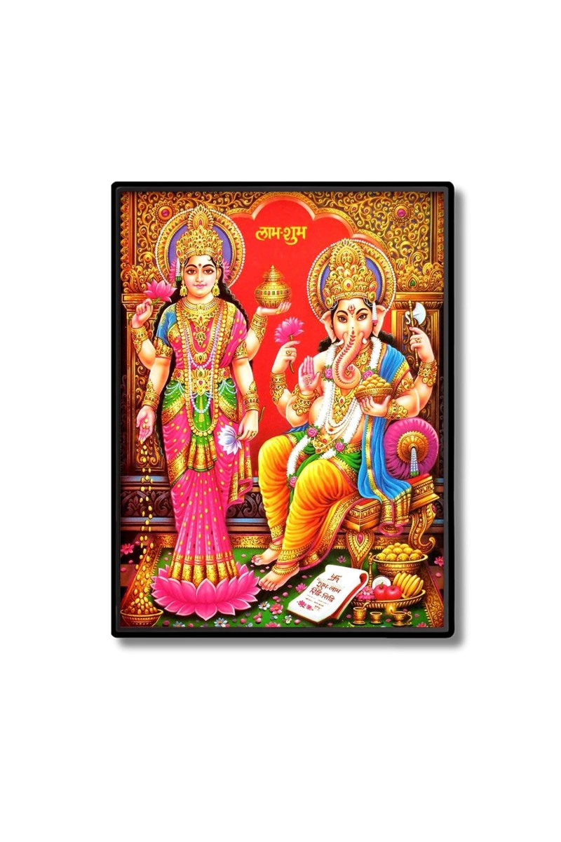 Lakshmi & Sri Ganesh Laminated Photo (9x11 Inches Without glass) Divine Blessings for Table and Walls,Home & Office and Temple Decoration
