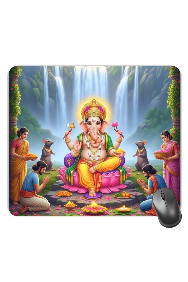 Customized Lord Ganesha Picture Sublimation Mouse Pad | 8 X 7.5 Inch | Smooth Cloth Surface | Non-Slip Rubber Base | Personalized Mousepad for Laptop & Desktop (F16991)