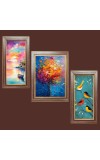 3-Pack Tree and birds painting Photo Frames - 2 Pieces 14x21 Inch & 1 Piece 18x21 Inch - Rustic Wall Art for Home & Office Decor - Botanical Wall Hanging for Living Room, Bedroom, or Workspace