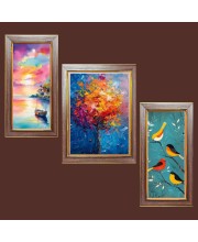 3-Pack Tree and birds painting Photo Frames - 2 Pieces 10x17 Inch & 1 Piece 14x17 Inch - Rustic Wall Art for Home & Office Decor - Botanical Wall Hanging for Living Room, Bedroom, or Workspace