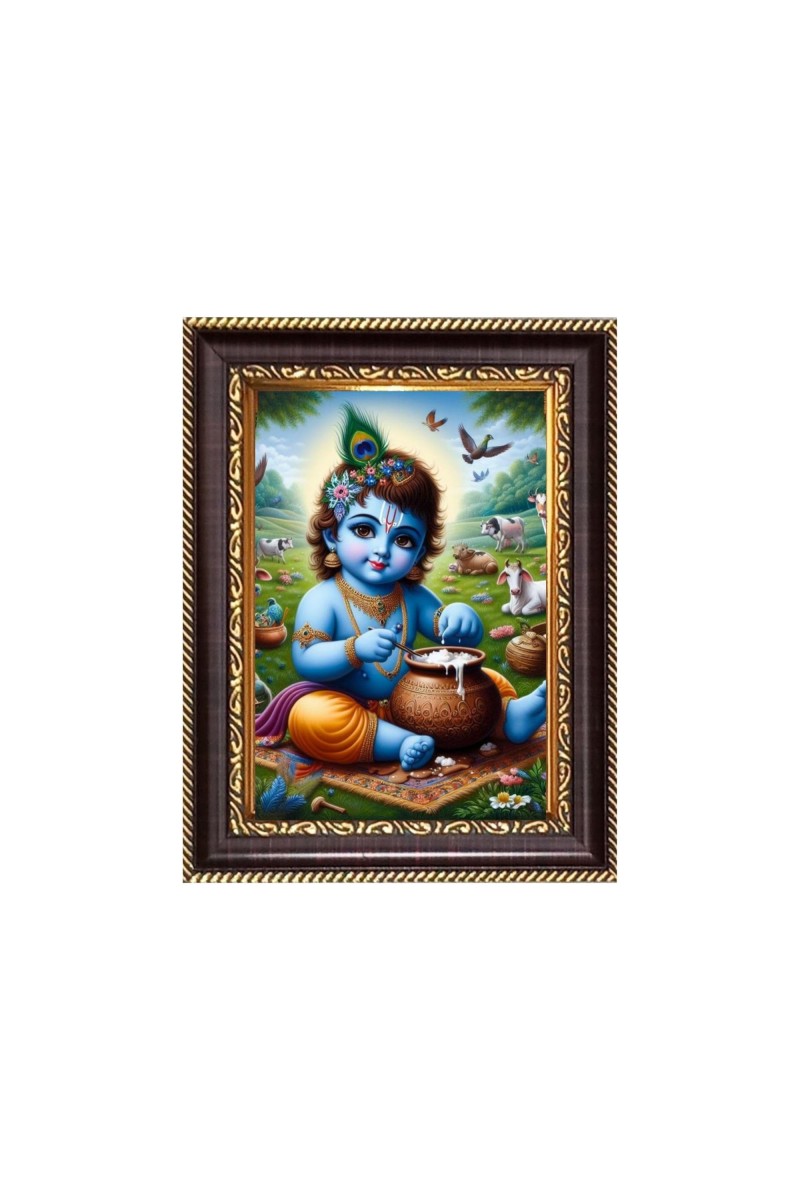 Baby Krishna Digital Print Photo 6.7x8.7 inches - Vibrant Religious Wall Art for Home or Office Decor.