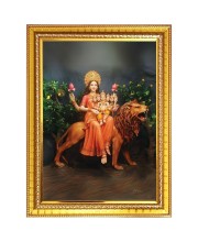 Maa Skandamata Photo Frame - 10x14 Inches, Brown Wooden Frame for Home, Office & Temple Decoration