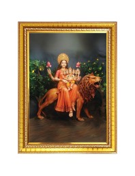 Maa Skandamata Photo Frame - 10x14 Inches, Brown Wooden Frame for Home, Office & Temple Decoration