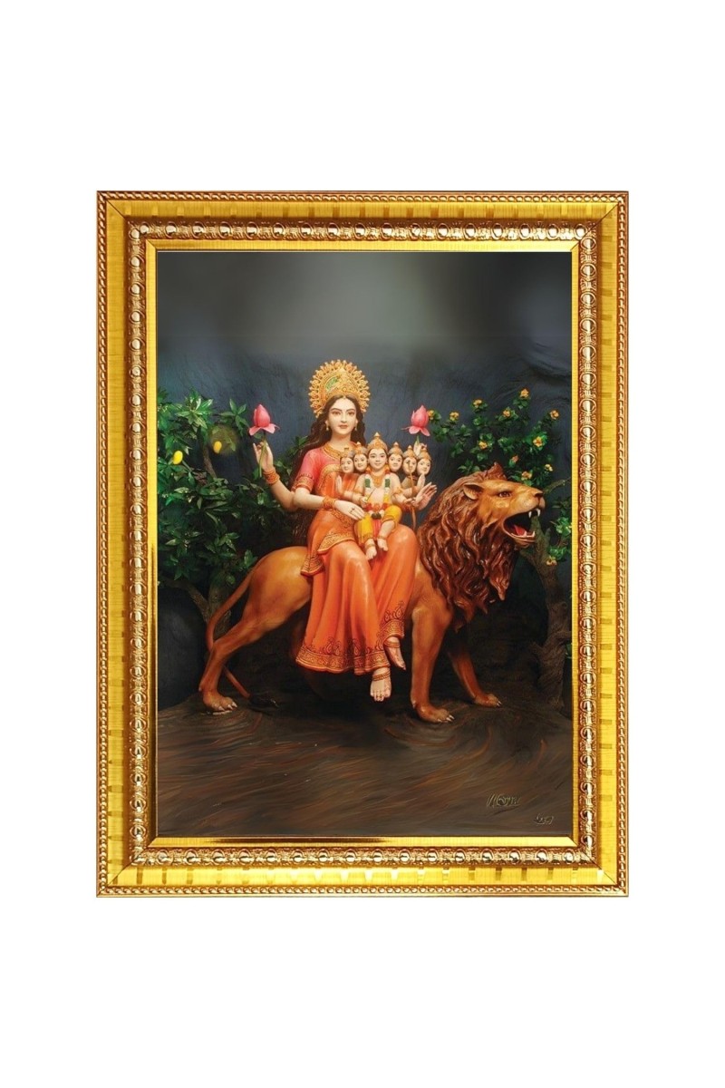 Maa Skandamata Photo Frame - 10x14 Inches, Brown Wooden Frame for Home, Office & Temple Decoration