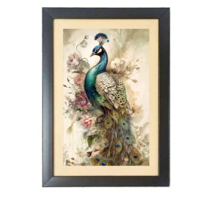The lovely peacock Black Photo Frame Funny Animal and Bird Cartoon Art