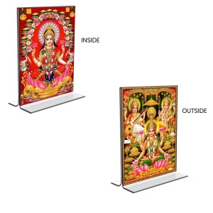 Debi Lakhsmi Sri Ganesh Debi Saraswati Acrylic T-Style Photo Stand, Compact and Stylish Spiritual Display, easily change 2 photos (Pack of 1)