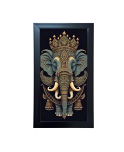 Hitech Sales Elephant Wall-Art Drawing Rectangular Polystyrene Photo Frame for Home Decoration and Gifting (9.6 x 15.6 inches, Black, Pack of 1, Printed Photo)