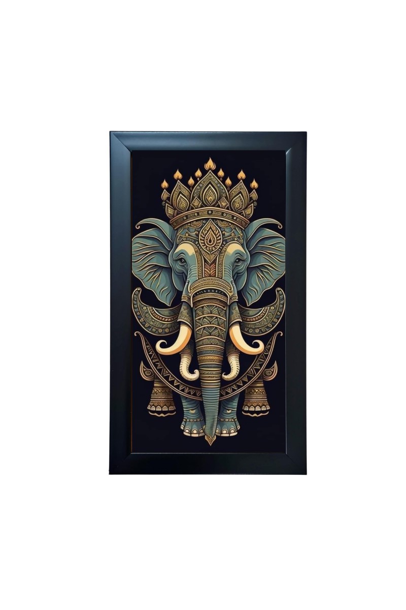 Hitech Sales Elephant Wall-Art Drawing Rectangular Polystyrene Photo Frame for Home Decoration and Gifting (9.6 x 15.6 inches, Black, Pack of 1, Printed Photo)
