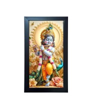 Hitech Sales Baal Krishna Wall-Mount Rectangular Polystyrene Photo Frame for Pooja Room, Home Decoration and Gifting, 9.6 x 15.6 inches Black Frame (Pack of 1, Printed Photo)