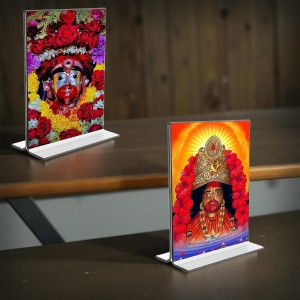 Tara Debi Acrylic T-Style Photo Stand, Compact and Stylish Spiritual Display, easily change 2 photos (Pack of 1)