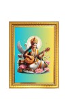 Goddess Saraswati Photo Frame - 10x14 Inches, Brown Wooden Frame for Home, Office & Temple Decoration
