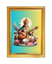 Goddess Saraswati Photo Frame - 10x14 Inches, Brown Wooden Frame for Home, Office & Temple Decoration