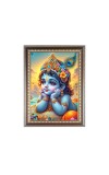 Bal Krishna (Baby) Photo Frame - 10x14 Inches, Brown Wooden Frame for Home, Office & Temple Decoration