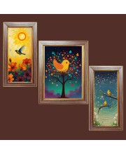 3-Pack Cute birds painting Photo Frames - 2 Pieces 10x17 Inch & 1 Piece 14x17 Inch - Rustic Wall Art for Home & Office Decor - Botanical Wall Hanging for Living Room, Bedroom, or Workspace