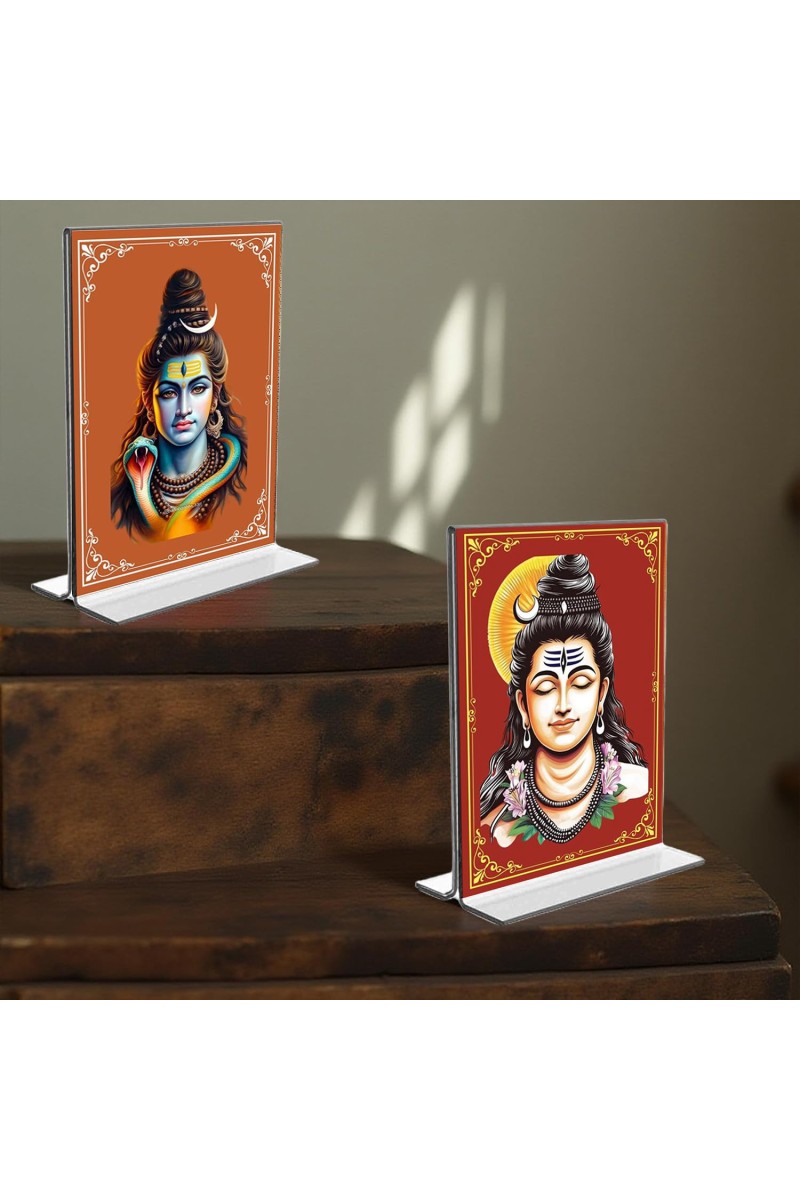 Lord Shiva Acrylic T-Style Photo Stand, Compact and Stylish Spiritual Display, easily change 2 photos (Pack of 1)