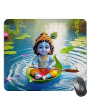 Customized Lord Krishna Picture Sublimation Mouse Pad | 8 X 7.5 Inch | Smooth Cloth Surface | Non-Slip Rubber Base | Personalized Mousepad for Laptop & Desktop (F17130)
