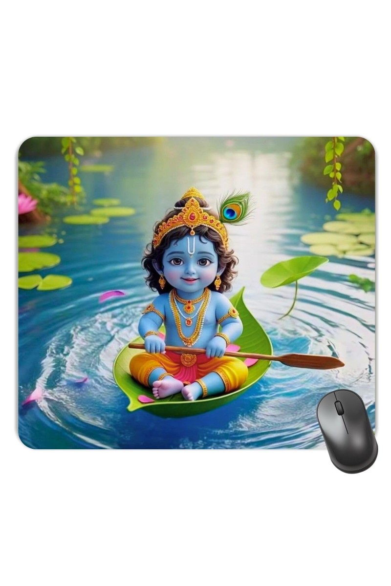 Customized Lord Krishna Picture Sublimation Mouse Pad | 8 X 7.5 Inch | Smooth Cloth Surface | Non-Slip Rubber Base | Personalized Mousepad for Laptop & Desktop (F17130)